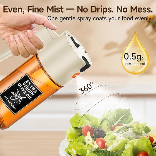 500ml Beige Glass Oil Sprayer, Dark-Tinted Glass Fine Mist Spray Bottle for Baking, Salad, Air Fryer, Light Cooking, Refillable 2-in-1 Oil Dispenser