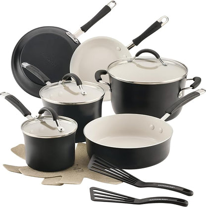 Rachael Ray Cucina Ceramic Nonstick Cookware Pots and Pans Set, 13-Piece, Peppercorn
