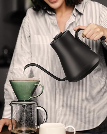 INTASTING Gooseneck Electric Kettle with ±1℉ Temperature Control for Pour Over Coffee & Tea, Quick Heating, BPA-Free Stainless Steel, Built-in Brew Timer, 1500W/0.9L (Ebony Black)