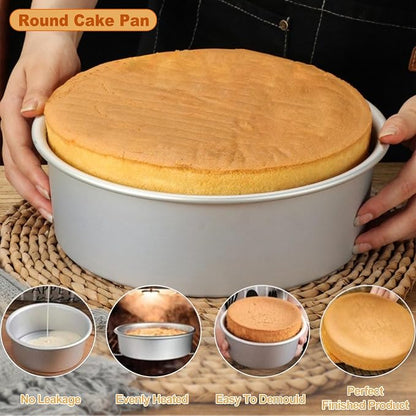 Round Cake Pan Set of 3 (6 x 3 inch/8 x 3 inch/10 x 3 inch), Aluminum Baking Pans for Layer Cakes, Heavy Duty Non-Stick, Evenly Baking Tools for Home Kitchen, Birthday Wedding Anniversary