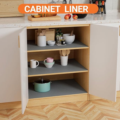 FLPMIX 15-Inch Kitchen Shelf Liners: Waterproof Cabinet Drawer Mats 15 x 240 Inch - Dark Grey Easy to Cut Non-Adhesive Pantry Cupboard Liner for Shelving