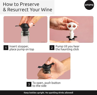 OTOTO Skull Wine Saver Pump and Stoppers - Halloween Gifts, Emo Accessories, Gothic Kitchen, Goth Gifts, Bat, Kitchen Gadgets - (Spookelier)