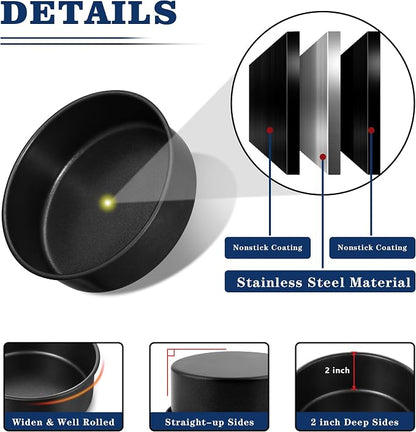 E-far 9 Inch Round Cake Pan Set of 3, Nonstick Stainless Steel Baking Pans Tin, Bakeware for Layer Cakes, Stainless Steel Core & Non-toxic Coating, Straight Side & 2 Inch Deep