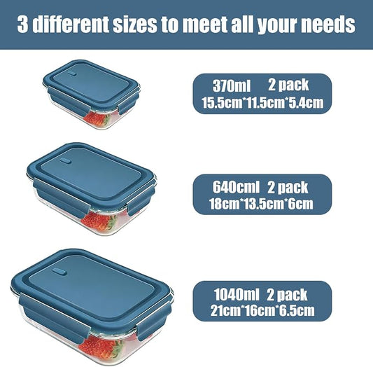 Glass Meal Prep Containers 5 Pack,Three Sizes Airtight Glass Lunch Containers, Glass Food Storage Containers with Lids, for Microwave, Oven, Freezer & Dishwasher Friendly(Sea Blue)