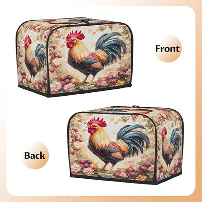 Rooster Animal Toaster Cover 2 Slice Wide Slot Washable Toaster Covers | Flower Art Dust and Fingerprint Protection Bread Maker Covers for Kitchen Accessories Decor Bakeware Women Gift