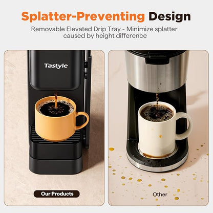 Tastyle Hot & Iced Coffee Maker with Magnetic K-Pod Organizer (Pods Not Included), Stores 10 Pods, 4-5 Cups Coffee Maker & Single-serve Brewer for K Cup & Grounds, 40oz Removable Water Tank, Black