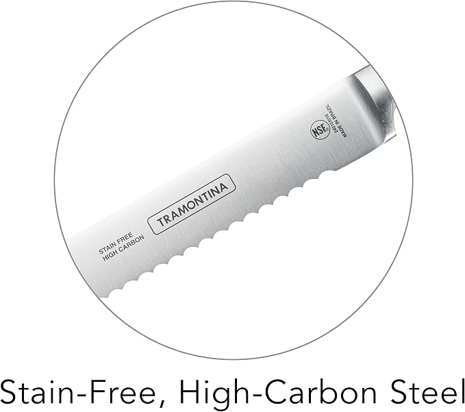 Tramontina Pro Series Forged 10-Inch Serrated Slicer, Stain-free High-Carbon Steel Large Kitchen Knives for Cooking