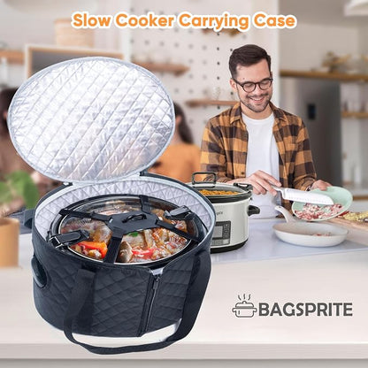 BAGSPRITE Slow Cooker Carrying Case Compatible with 6-8 Quart Crockpot Carrier for Hot Food and Hamlton Beach Slow Cooker Tote with Lid Fastener for Crock-pot Dust Cover Applicances