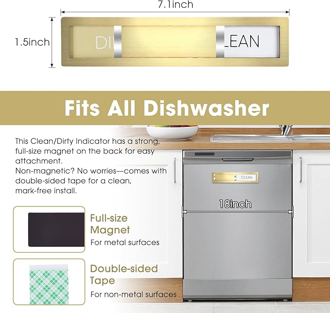 Clean Dirty Magnet for Dishwasher, Premium 304 Stainless Steel Dishwasher Clean Dirty Sign, Modern Kitchen Decor Accessories Organization, Housewarming Gift for Women (Champagne Gold-03)