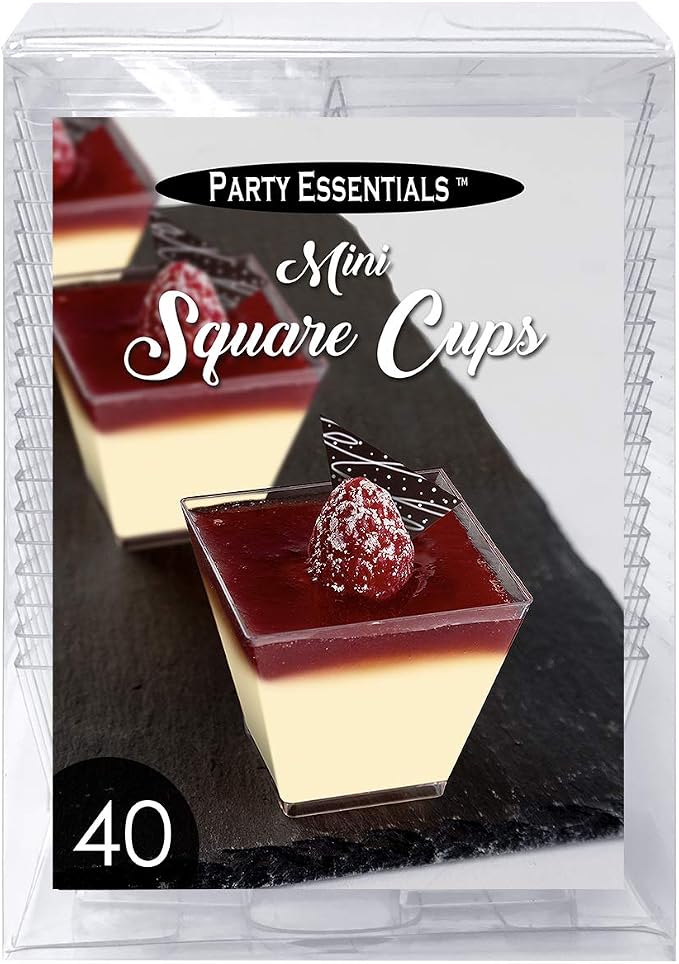 Party Essentials Clear Miniware Appetizer and Dessert Food Tasting Set for Presentation, Serving, and Catering, 2 oz. Square Shot Glasses, Cups Only, Pack of 40