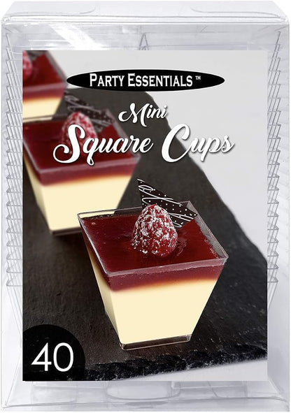 Party Essentials Clear Miniware Appetizer and Dessert Food Tasting Set for Presentation, Serving, and Catering, 2 oz. Square Shot Glasses, Cups Only, Pack of 40