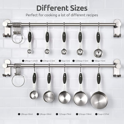 Measuring Cups and Spoons Set: U-Taste 18/8 Stainless Steel 10 Pieces Metal Stacking Kitchen Baking Cooking Food Measure Set 5 Cups 5 Spoons with Strengthened Weld Joints (Black, Upgraded Version)