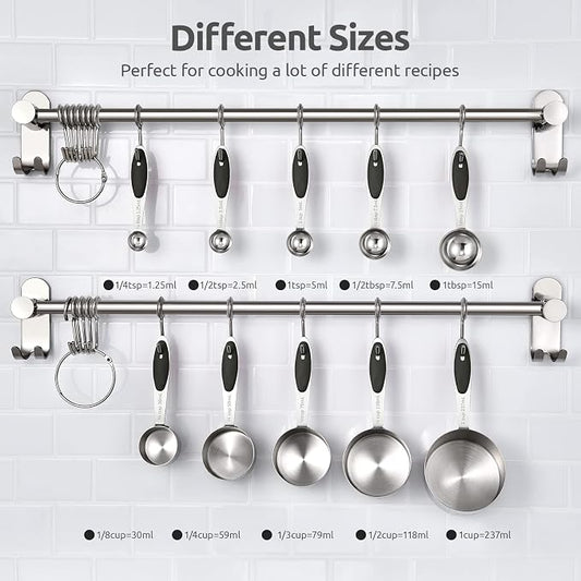 Measuring Cups and Spoons Set: U-Taste 18/8 Stainless Steel 10 Pieces Metal Stacking Kitchen Baking Cooking Food Measure Set 5 Cups 5 Spoons with Strengthened Weld Joints (Black, Upgraded Version)