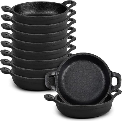 Ziliny 10 Pack Mini Cast Iron Skillets 5 x 5 x 1.3 Inch Cast Iron Pan Small Ramekin Set Black Casserole Dish Cookware Oven Safe Mini Skillets for Kitchen Indoor Outdoor Picnic