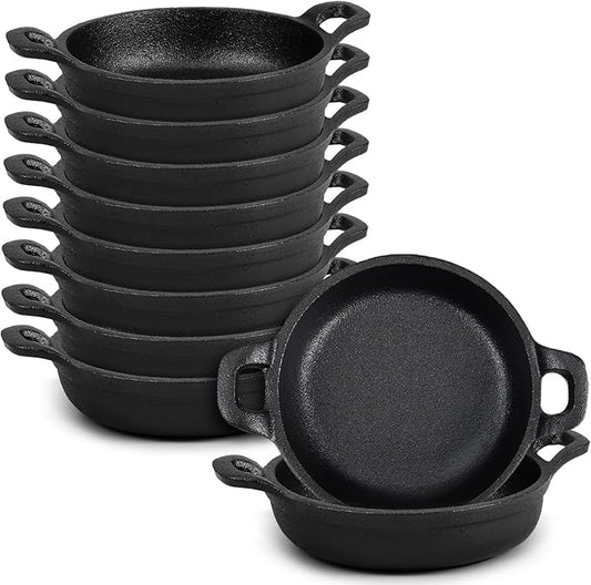 Ziliny 10 Pack Mini Cast Iron Skillets 5 x 5 x 1.3 Inch Cast Iron Pan Small Ramekin Set Black Casserole Dish Cookware Oven Safe Mini Skillets for Kitchen Indoor Outdoor Picnic