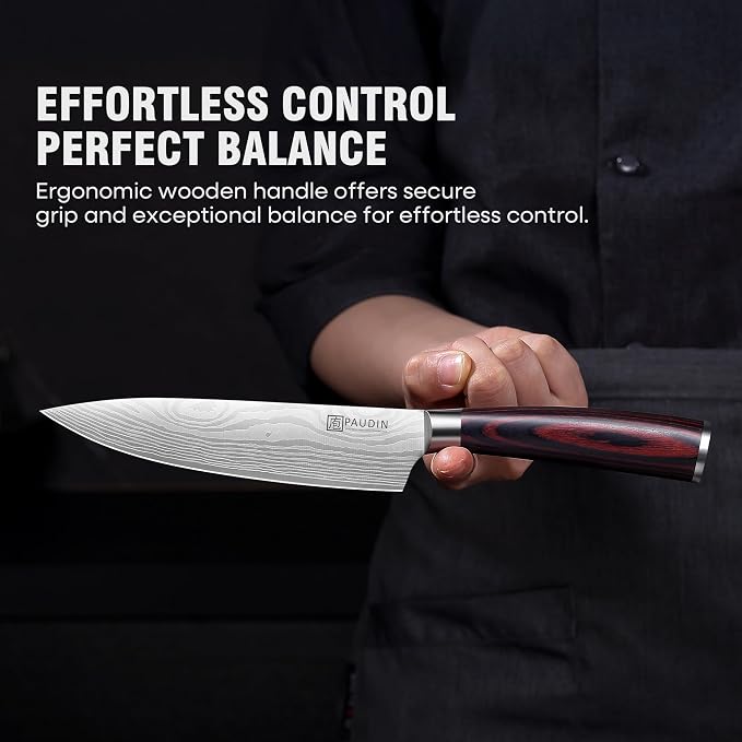 PAUDIN Chef Knife, 6 Inch Sharp Kitchen Knife, High Carbon Stainless Steel Utility Knives with Ergonomic Handle, Small Knifes for Home and Restaurant