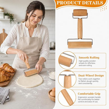 Small Wooden Rolling Pin for Baking, 7 Inch Mini Dough Roller, Non Stick Pizza Roller for Pastry Cookie Tortilla Dumpling Fondant Pie Crust Pasta (GMZ-H)