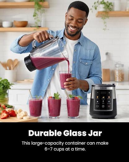 GDOR Professional Blender with 6 Preset Programs, 1300W Smoothie Blender for Ice Crushing & Frozen Fruit, 67 Oz Glass Pitcher & 22 Oz To-Go Cup Combo, Smart Smoothie Maker, Self-Cleaning