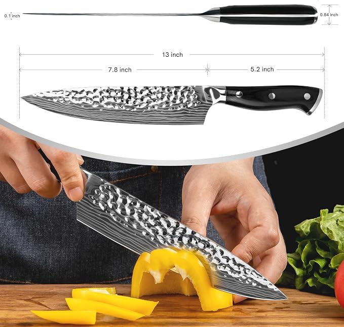 DARK EDGE 3PCS Kitchen Knives Set, 8 Inch Chef Knife with Black Sharpener and Blade Guard, Professional Kitchen Chef's Knife Set 05