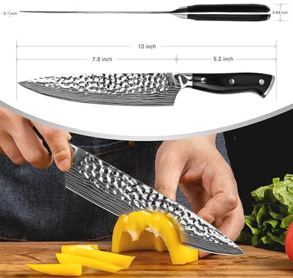 DARK EDGE 3PCS Kitchen Knives Set, 8 Inch Chef Knife with Black Sharpener and Blade Guard, Professional Kitchen Chef's Knife Set 05