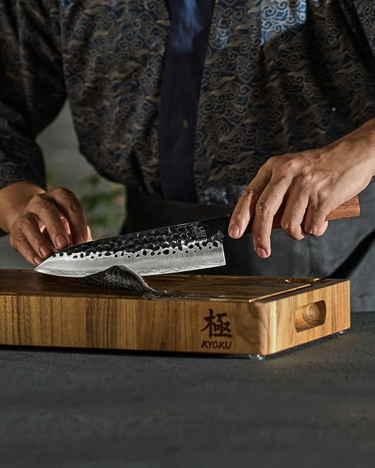 KYOKU Chef Knife, Kage Series 8" Kitchen Knife with 3-Layer Laminated Steel Blade Rosewood Handle, Japanese Style Chef's Knife, Kitchen Knife for Chopping Slicing Mincing and More