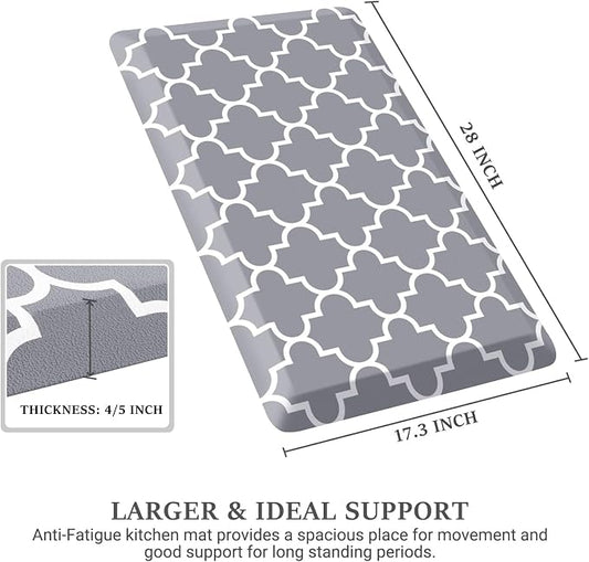 WISELIFE Anti Fatigue Floor Mat - 4/5 Inch Kitchen Mat Non Slip Waterproof Heavy Duty Ergonomic Comfort Mat Durable for Home, Office, Sink, Laundry,(17.3" x 28", Grey)