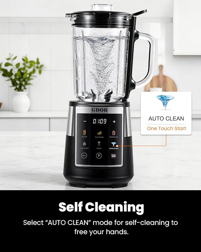 GDOR Professional Blender with 6 Preset Programs, 1300W Smoothie Blender for Ice Crushing & Frozen Fruit, 67 Oz Glass Pitcher & 22 Oz To-Go Cup Combo, Smart Smoothie Maker, Self-Cleaning