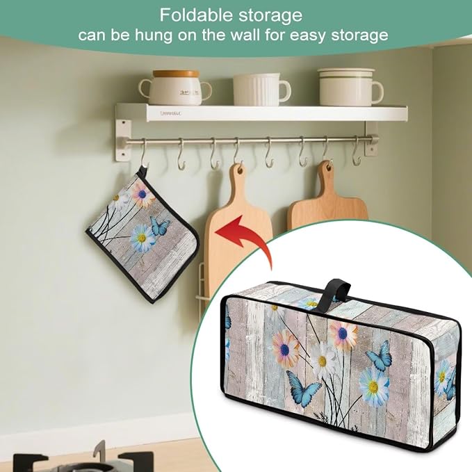 Slim Toaster 2 Slice Compact Thin Cover for 2 Slice Slim Toaster, Butterfly Daisy Dust Covers for Kitchen Appliances, Easy to Fold and Carry Water-Resistant