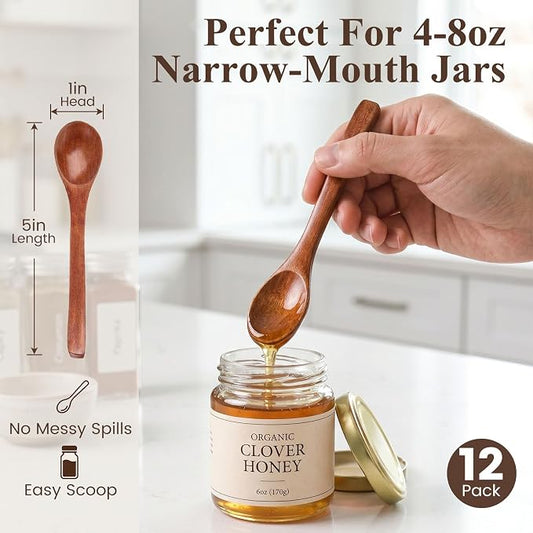 HANSGO 12PCS Small Wooden Spoons, 5 Inches Honey Spoon for Tea Coffee Jam Bath Sugar Salts Spices Condiment, Kitchen Stocking Stuffers (Dark Brown)