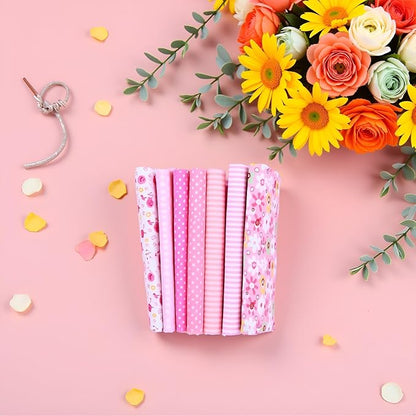 7Pcs Top Cotton Craft Fabric Bundle Squares Patchwork,DIY Sewing Scrapbooking Quilting Floral Dot Pattern Craft and Hobby Fabric,Fabric Arts,Crafts and Sewing10 x 10" (25cm x 25cm) (Pink)