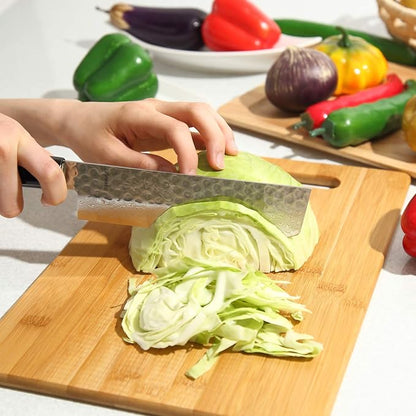 Japanese Vegetable Knife Hammered Damascus VG-10 46 Layer Octagonal Magnolia Wood Handle, Nakiri 6.3-inch (160mm)