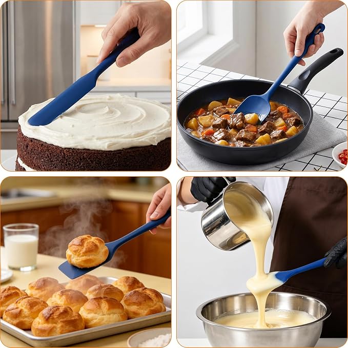 5-Piece Silicone Spatula Set for Baking, 446°F Heat Resistant Non-Stick Cooking Utensils, BPA-Free Food Grade Silicone Scrapers, Non-Scratch Flexible & Dishwasher Safe, Classic Blue