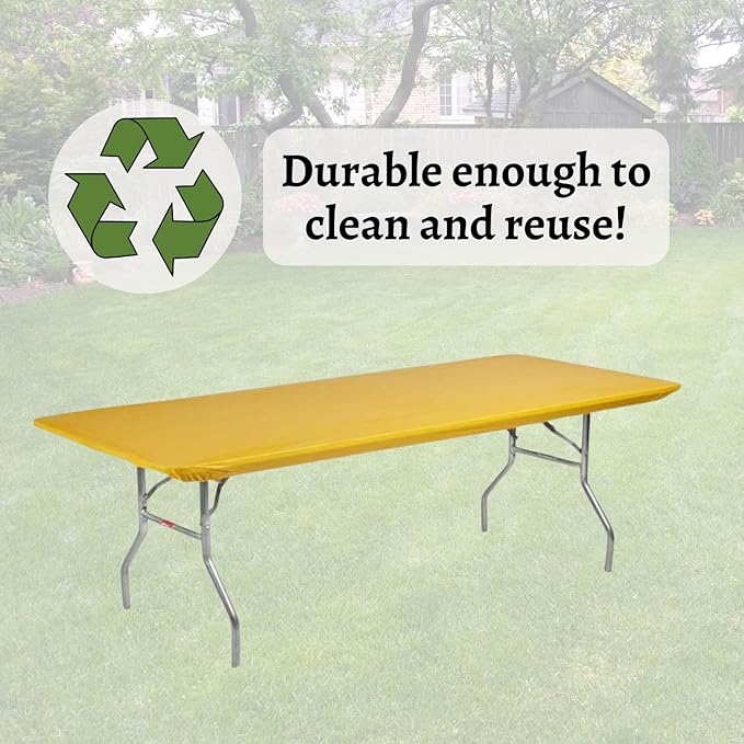 Kwik-Covers 8' Rectangle Plastic Table Covers 30" x 96", Bundle of 5 (Yellow/Gold)