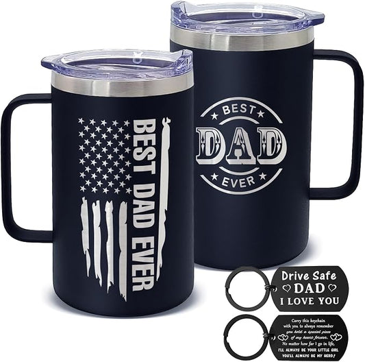 Best Dad Ever Gifts from Daughter Son, Stainless Steel Coffee Mug with Lid for Father, Husband, Uncle, Gifts for Father's Day (17oz Black from Daughter)