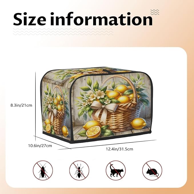 Lemon Toaster Cover 4 Slice Wide Slot Washable Toaster Covers | Wood Modern Dust and Fingerprint Protection Bread Maker Covers for Kitchen Accessories Decor Bakeware Women Gift