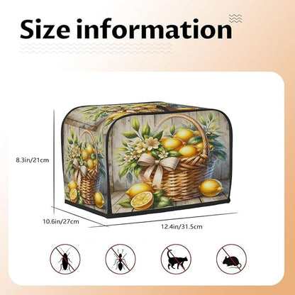 Lemon Toaster Cover 4 Slice Wide Slot Washable Toaster Covers | Wood Modern Dust and Fingerprint Protection Bread Maker Covers for Kitchen Accessories Decor Bakeware Women Gift