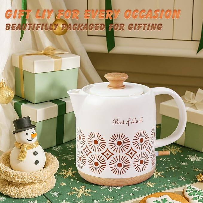 Ceramic Electric Kettle 1 Quarts, Automatic Shut Off, Porcelain Teapot, Hot Water Electric Boiler with LED Light, Boil Dry Protection, Short Spout 1000W Rapid Boiling Water for Tea Coffee