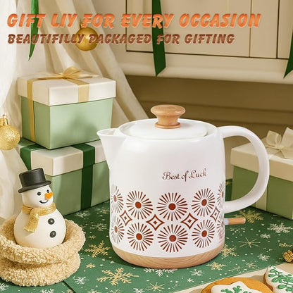 Ceramic Electric Kettle 1 Quarts, Automatic Shut Off, Porcelain Teapot, Hot Water Electric Boiler with LED Light, Boil Dry Protection, Short Spout 1000W Rapid Boiling Water for Tea Coffee