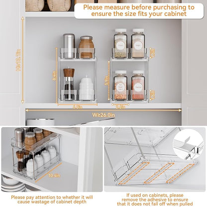 Yieach 2 Tier Sliding Spice Racks for Cabinets,1 Pack 10.4'' Deep Narrow Vertical Spice Rack Pull Out for Inside Cabinets,Kitchen,Pantry,Cupboard Seasoning,Jar Organizer and Medicine Cabinet Storage