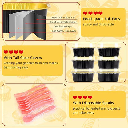 LNYZQUS 10oz Mini Cake Pans with Lids 25 Pack,4”x4” Foil Small Cake Tins Baking Cups for Brownie Bread, Disposable Muffin Pan Individual Cupcake Containers for Halloween Baking Gifts-Black