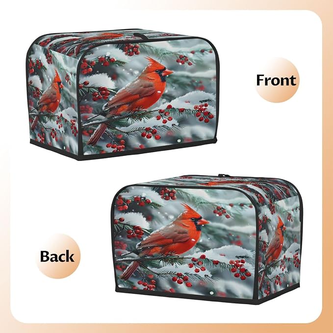 Christmas Red Bird Toaster Cover 4 Slice Wide Slot Washable Kitchen Appliance Covers Fingerprint Bread Machine Dust Cover Small Toaster Oven Accessories Covers Bread Maker Bag Women Gift