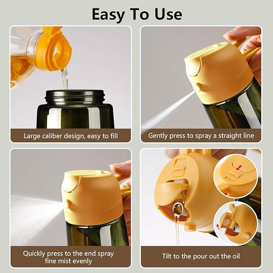 SWEET VIEW Olive Oil Dispenser and Oil Sprayer – 16oz/470ml Glass Light-Proof Oil Pourer for Kitchen Air Fryer, Cooking, Salad, and BBQ, with Stickers