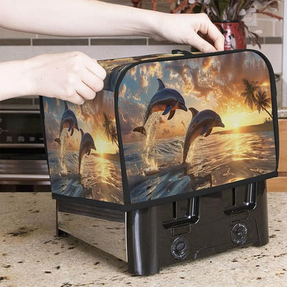 Toaster Cover 2 Slice Wide Slot Beach Sea DolphinBread Toaster Oven Dustproof Cover Small Appliance Kitchen Covers Dust and Fingerprint Protection for Women Gift 2 Slice