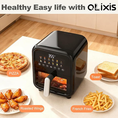 NEWBULIG 7.9QT Air Fryer with Transparent Window, 12-In-1 Large Air Fryers for Family, 400°F Wide Temperature for Rapid Heat, Roast Bake Dehydrate Reheat, Dishwasher Safe, Nonstick Basket, 1800W