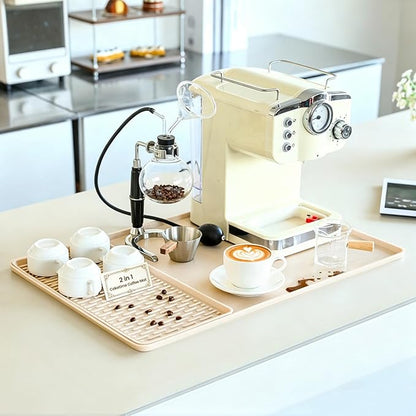 Caketime 2 In 1 Silicone Coffee Bar Mat Accessories for espresso Machine with Detachable Dish Drying Rug Waterproof Kitchen Office House Gadgets Under Sink Drainer Supplies 16"x24" Extra Large Beige