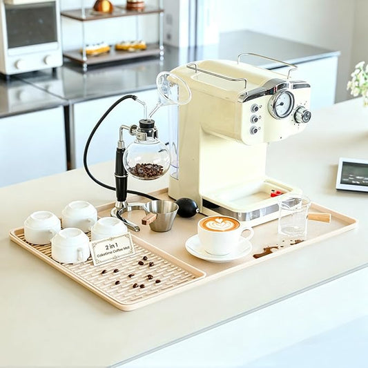 Caketime 2 In 1 Silicone Coffee Bar Mat Accessories for espresso Machine with Detachable Dish Drying Rug Waterproof Kitchen Office House Gadgets Under Sink Drainer Supplies 16"x24" Extra Large Beige
