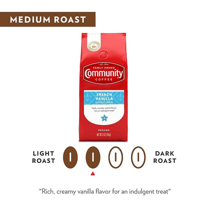 Community Coffee French Vanilla Flavored Ground Coffee, Medium Roast, 12 oz Bag (Pack of 2)