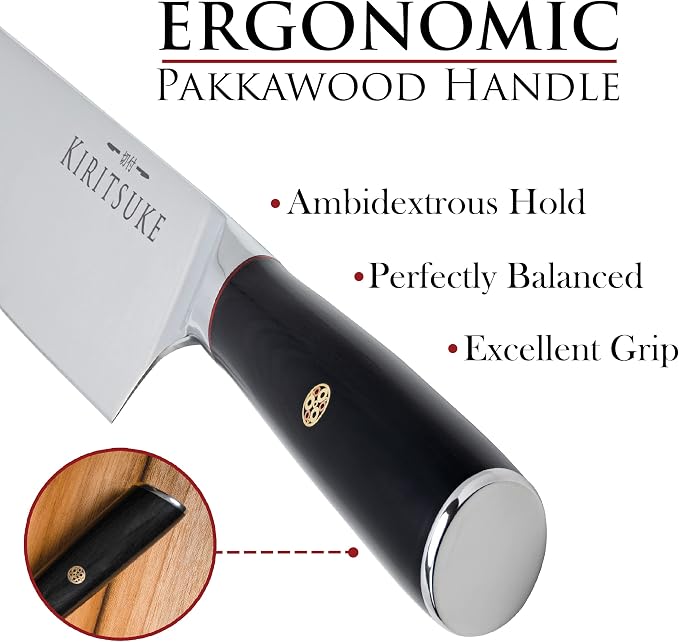 Professional Chef Knife 8 Inch Kitchen Knife - Premium Ergonomic Ultra Sharp High Carbon German Stainless Steel - Pakkawood Handle Chef's Knives