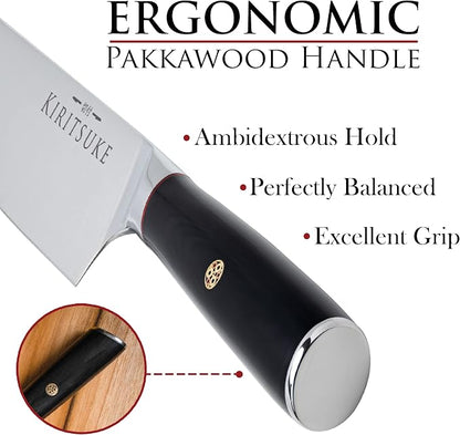 Professional Chef Knife 8 Inch Kitchen Knife - Premium Ergonomic Ultra Sharp High Carbon German Stainless Steel - Pakkawood Handle Chef's Knives