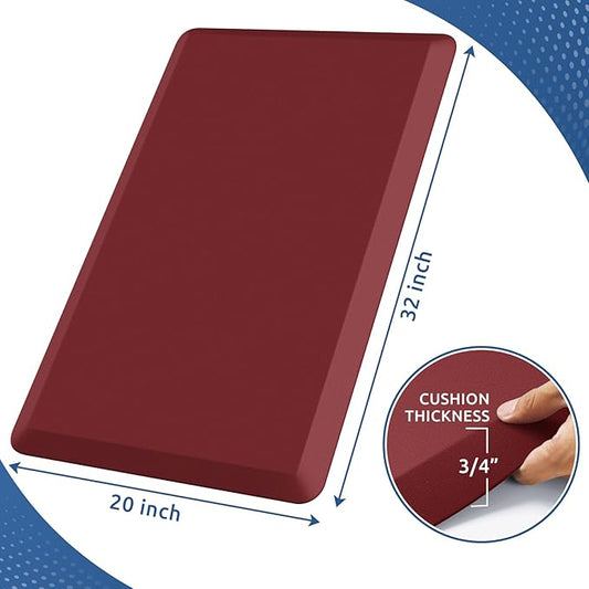 KitchenClouds Kitchen Mat Cushioned Anti Fatigue Rug 20"x32" Water Resistant, Non Slip, Standing and Comfort Desk/Floor Mats for House Sink Office (Red)